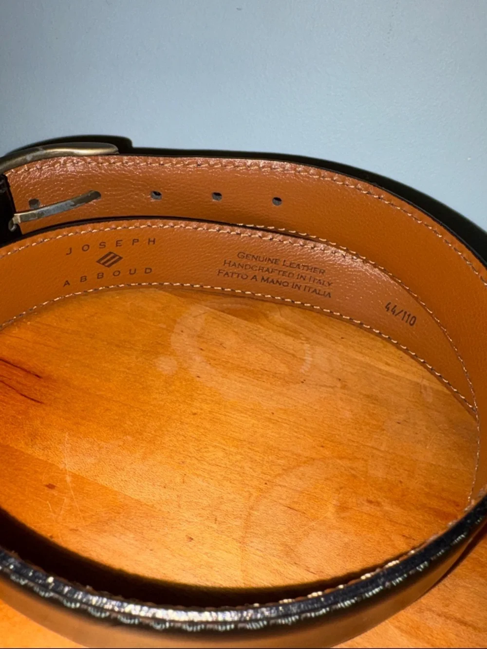 Joseph Abboud Mens Black Leather Dress Belt Size 44 Fatto A Mano in Italia